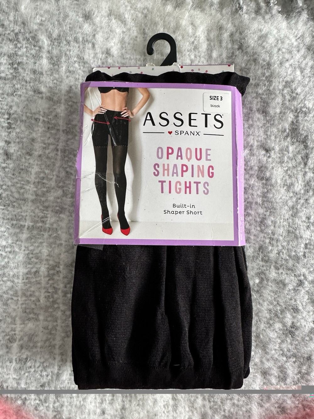 Spanx Assets Opaque Shaping Tights Black Built-In Shaper Shorts Size 3 NEW